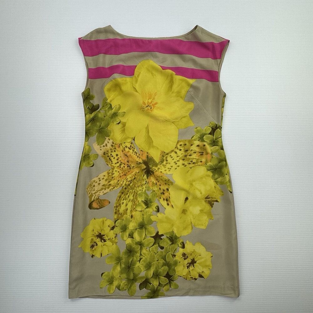 Gabby Skye Floral Sheath Dress Womens 6 Yellow Pink Stripe Lined